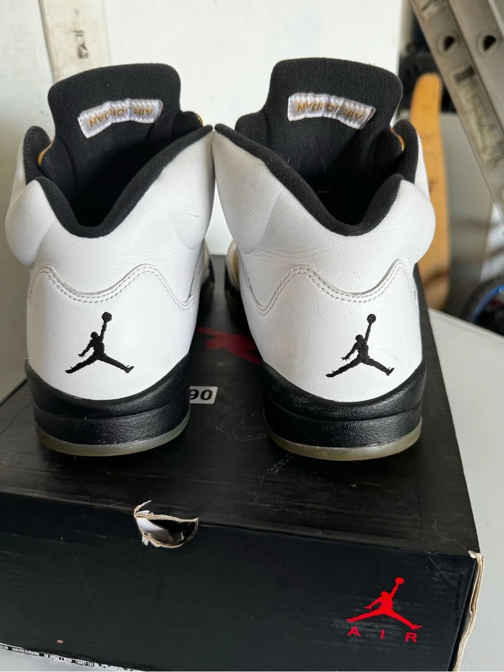 Jordan Men’s White and Gold Retro Athletic Sneakers
